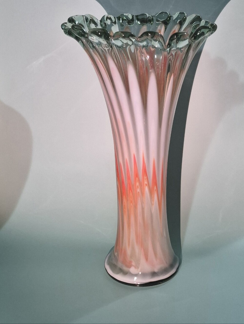 Orange White Glass Vase Swung Art Glass